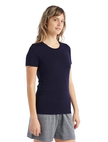 Midnight Navy Women's Icebreaker Merino Tech Lite II Short Sleeve T Shirts | USA 1577NWYB